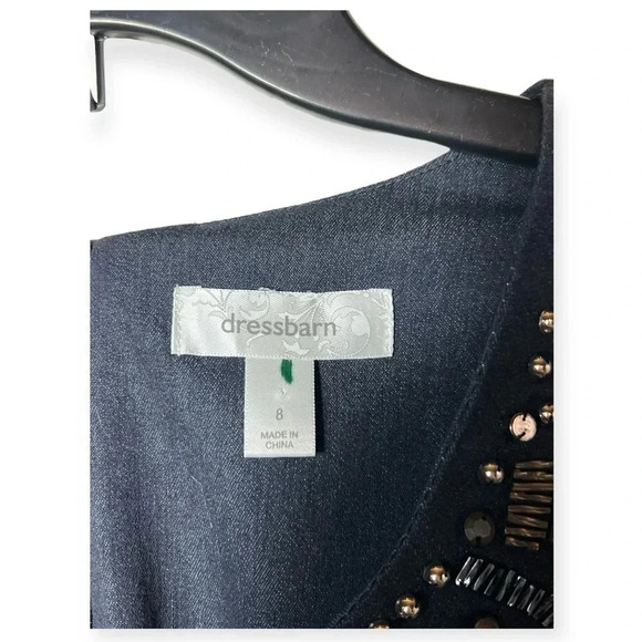 1848. DRESSBARN BEJEWELED MINI LENGTH DRESS CAP SLEEVES SIZE 8 CHAMBRAY MATERIAL - Picture 6 of 10